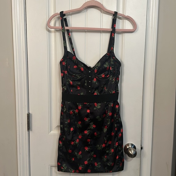 For Love and Lemons Love Song Dress Mini Dress Black Res Flowers Size XS - Picture 2 of 15